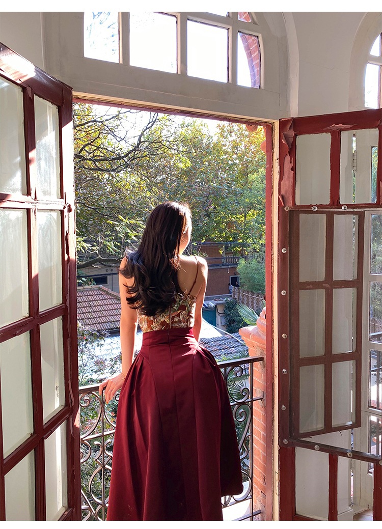 メープル リーフ レッド フィッシュボーン プリント スパイス ガール キャミソール 秋 冬 インナー デザイン アウター トップス レディース XS Ｓ トップス かわいい 大人可愛い きれいめ