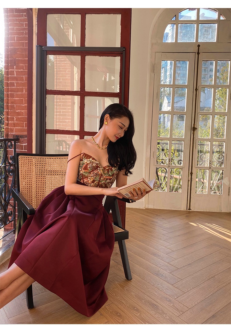 メープル リーフ レッド フィッシュボーン プリント スパイス ガール キャミソール 秋 冬 インナー デザイン アウター トップス レディース XS Ｓ トップス かわいい 大人可愛い きれいめ