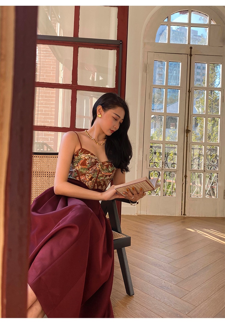 メープル リーフ レッド フィッシュボーン プリント スパイス ガール キャミソール 秋 冬 インナー デザイン アウター トップス レディース XS Ｓ トップス かわいい 大人可愛い きれいめ