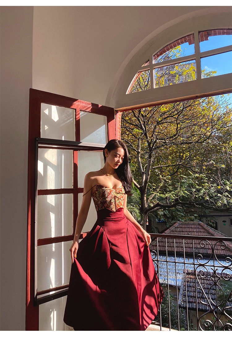 メープル リーフ レッド フィッシュボーン プリント スパイス ガール キャミソール 秋 冬 インナー デザイン アウター トップス レディース XS Ｓ トップス かわいい 大人可愛い きれいめ