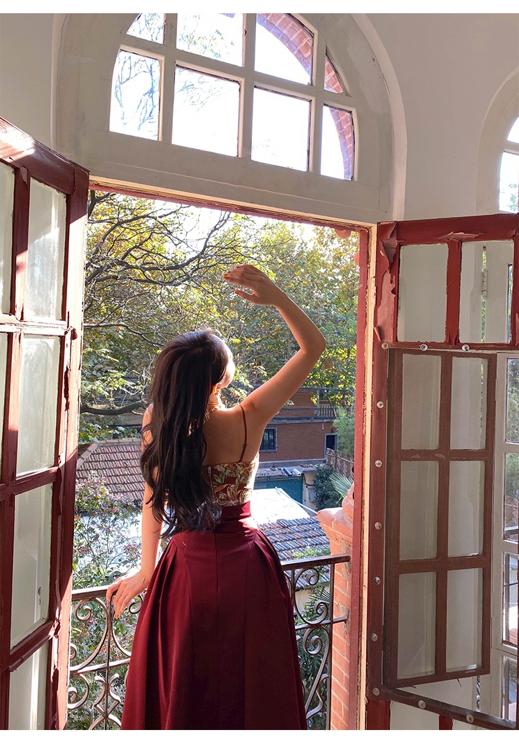 メープル リーフ レッド フィッシュボーン プリント スパイス ガール キャミソール 秋 冬 インナー デザイン アウター トップス レディース XS Ｓ トップス かわいい 大人可愛い きれいめ