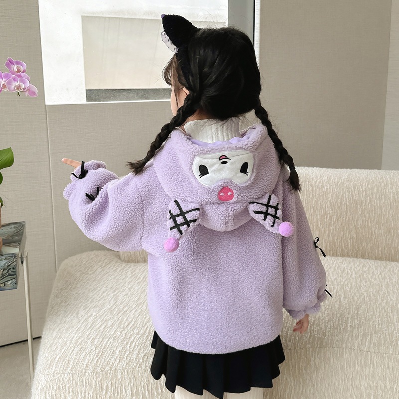 女の子フリースジャケット2024年秋冬新作子供クロミ増厚服ベビー冬ラムウールトップ 女の子フリースジャケット2024年秋冬新作子供クロミ増厚服ベビー冬ラムウールトップ