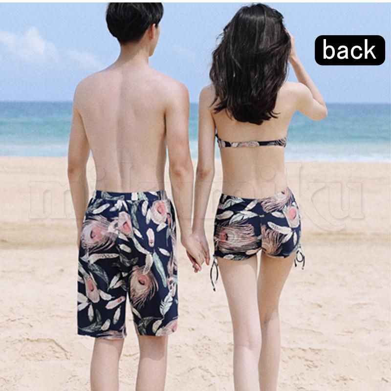 入荷！男女セットペア水着 4点セット ペアルック 総柄 ワンピース ビキニ パンツ お揃い ペアルック レディース メンズ 結婚祝い 体型カバー 旅行 大人