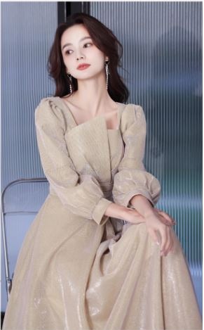 シャンパン色ロングイブニングドレススカート新型敬酒ハイエンド宴会気質年会服舞台司会2024秋冬 シャンパン色ロングイブニングドレススカート新型敬酒ハイエンド宴会気質年会服舞台司会2024秋冬
