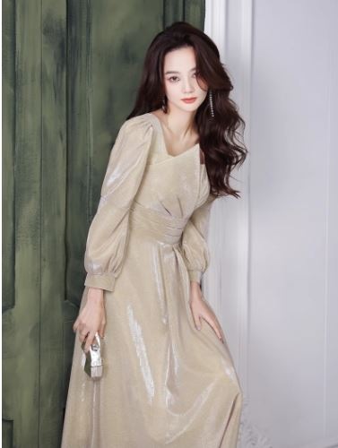 シャンパン色ロングイブニングドレススカート新型敬酒ハイエンド宴会気質年会服舞台司会2024秋冬 シャンパン色ロングイブニングドレススカート新型敬酒ハイエンド宴会気質年会服舞台司会2024秋冬