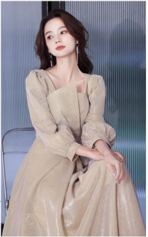 シャンパン色ロングイブニングドレススカート新型敬酒ハイエンド宴会気質年会服舞台司会2024秋冬 シャンパン色ロングイブニングドレススカート新型敬酒ハイエンド宴会気質年会服舞台司会2024秋冬