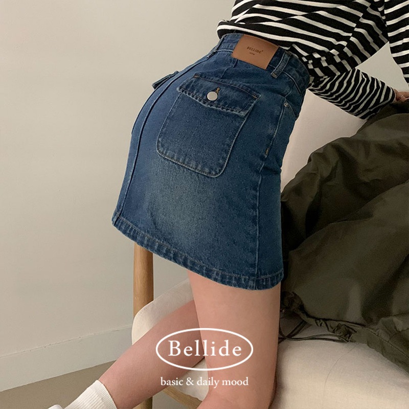 韓国の女性ファッション/ [MADE] 後ろポケットデニムミニスカート sk1117