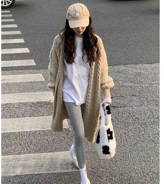 ニット カーディガン オーバーサイズ 厚手 ロング トップス ニットソー カーディガン 上着 袖あり 長袖 ドルマンスリーブ 襟なし ワイド もこもこ モコモコ 前開き 編み込み ニット かわいい