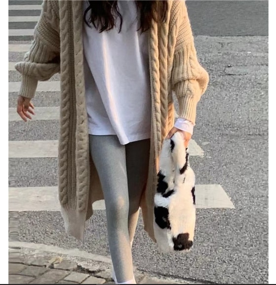 ニット カーディガン オーバーサイズ 厚手 ロング トップス ニットソー カーディガン 上着 袖あり 長袖 ドルマンスリーブ 襟なし ワイド もこもこ モコモコ 前開き 編み込み ニット かわいい