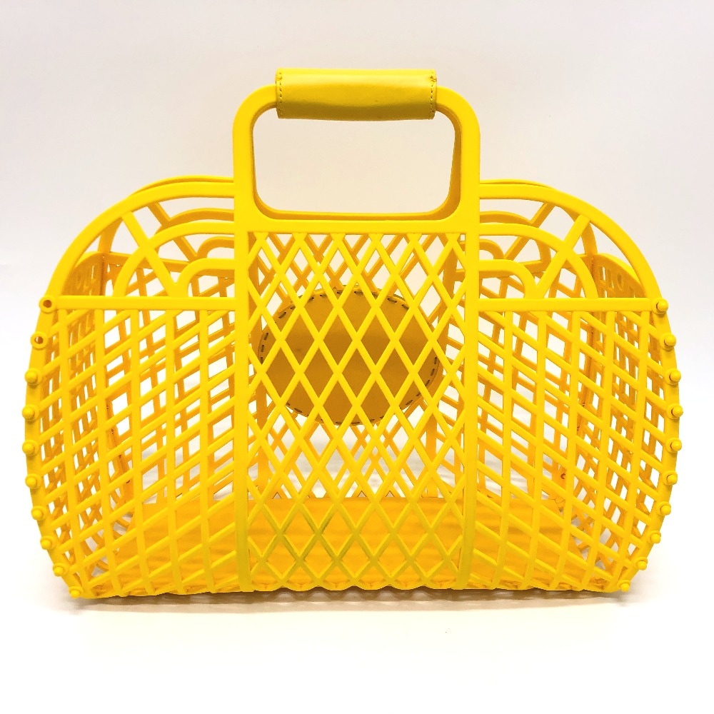 ハンドバッグ 8BH389 ミディアム バスケット カゴバッグ プラスチック イエロー