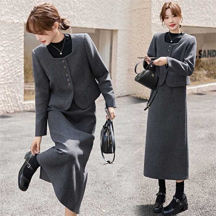 セットアップ スーツ レディース スカートスーツ ママコーデ フォーマル セレモニー ビジネススーツ 洗える 大人可愛い テーラードジャケット＆ロングスカート キレイめ 2点セット 大人セット 入学式