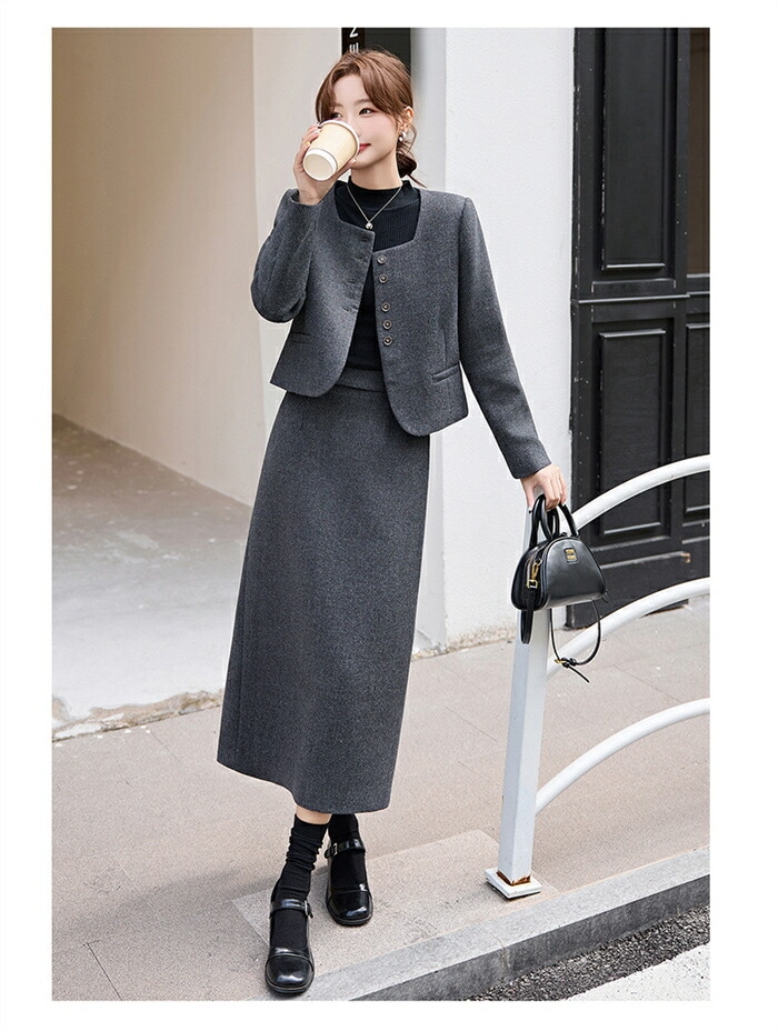 セットアップ スーツ レディース スカートスーツ ママコーデ フォーマル セレモニー ビジネススーツ 洗える 大人可愛い テーラードジャケット＆ロングスカート キレイめ 2点セット 大人セット 入学式