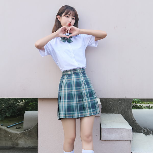 ブルーチェックプリーツミニ ブルーのチェックプリーツスカート（48cm丈）は制服通販の