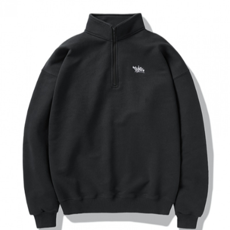 FLUKEスラムロゴハーフジップマンツーマンTシャツブラックFZT1027