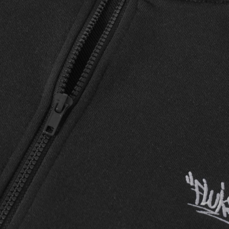 FLUKEスラムロゴハーフジップマンツーマンTシャツブラックFZT1027