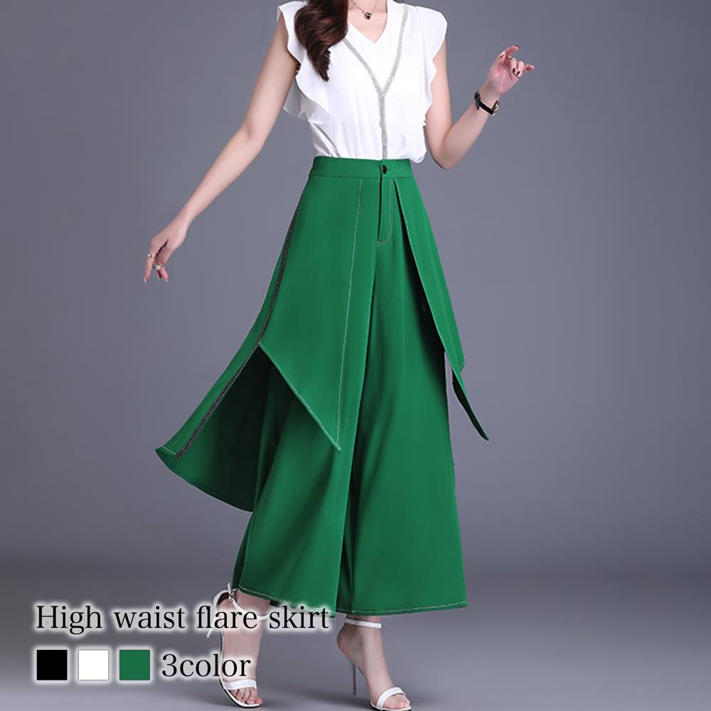 ワイドパンツ レディース ハイウエストフレアスカート きれいめ 人気 秋 コーデュロイ 低身長 あったか デニム 大きいサイズ センター ゆったり ワイド 夏 冬 パンツ トップス ゴム ハイウエスト
