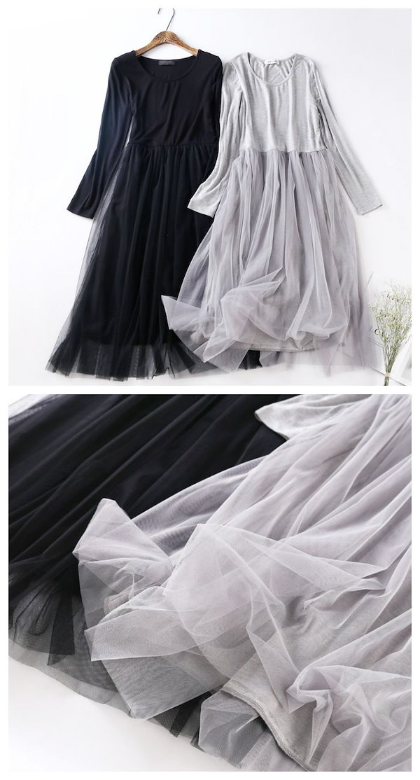 Qoo10] チュールワンピース 長袖 チュール ワン