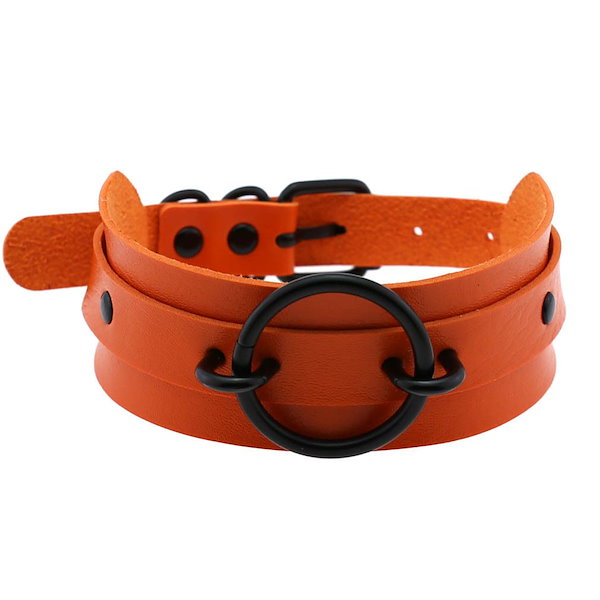 Qoo10] オレンジ系 原宿系チョーカー PUレザー