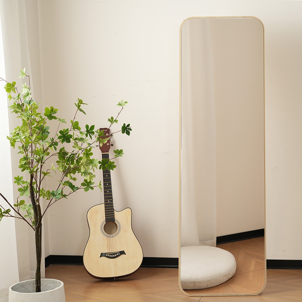 全身鏡 丸角フレーム 姿見鏡 北欧 木目調 スタンドミラー 壁掛けミラー 立てかけ 姿見 鏡 ミラー おしゃれ 飛散防止 160*50CM ナチュラル