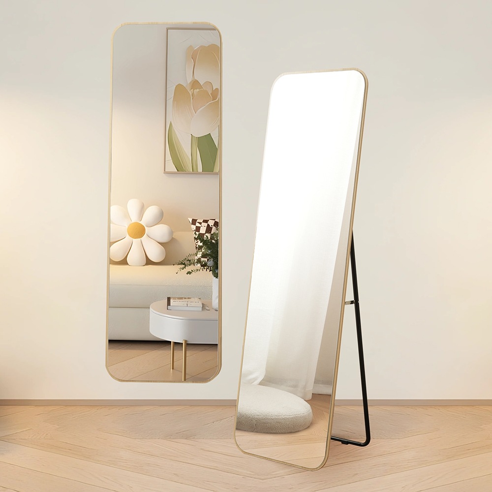 全身鏡 丸角フレーム 姿見鏡 北欧 木目調 スタンドミラー 壁掛けミラー 立てかけ 姿見 鏡 ミラー おしゃれ 飛散防止 160*50CM ナチュラル