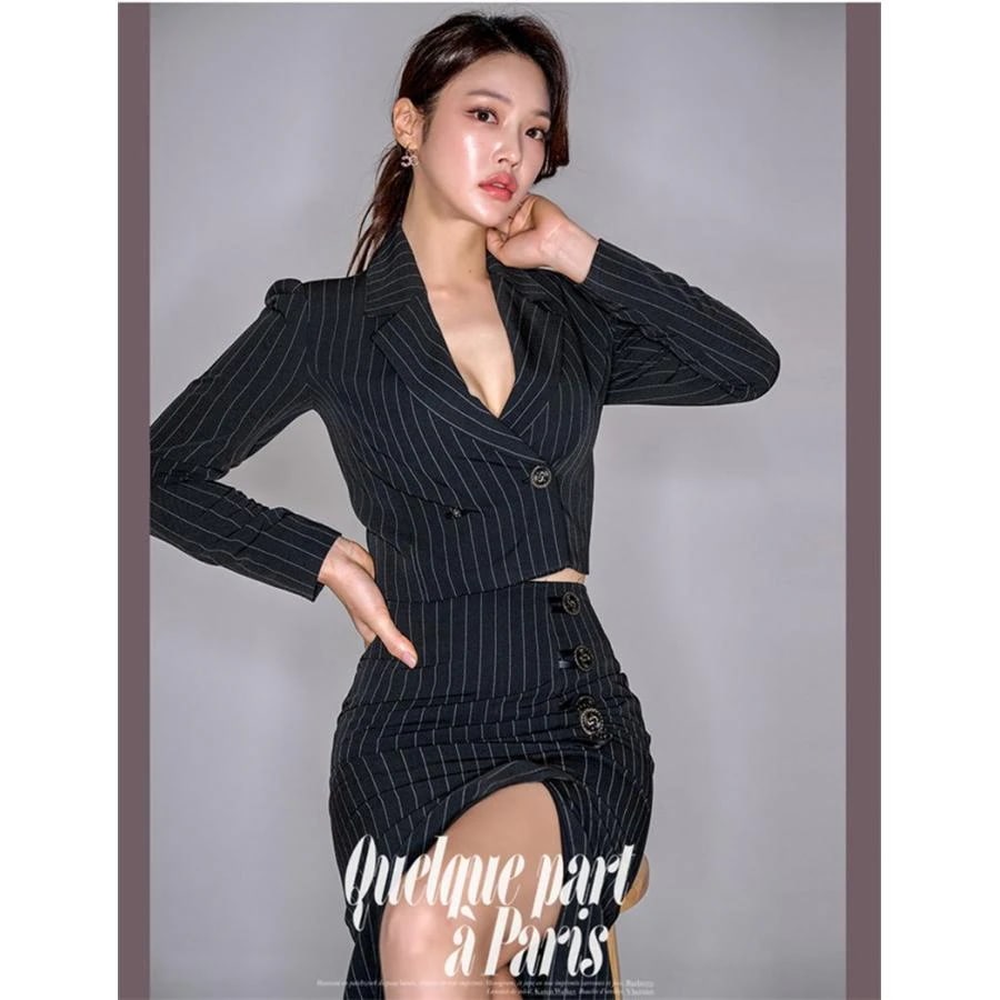 2点セットトップス スカート タイト 韓国 インポート きれいめ センター セットアップ 着痩せ 膝下 パーティドレス 上品 エレガント 大人 可愛い スリム 大