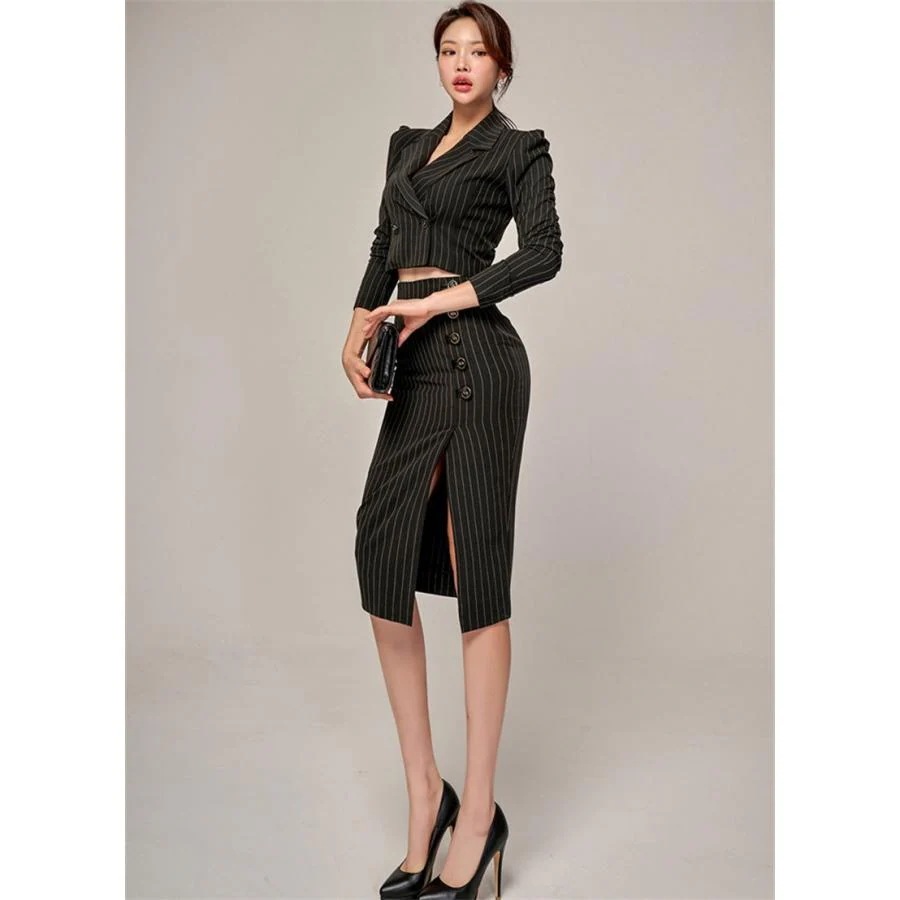 2点セットトップス スカート タイト 韓国 インポート きれいめ センター セットアップ 着痩せ 膝下 パーティドレス 上品 エレガント 大人 可愛い スリム 大