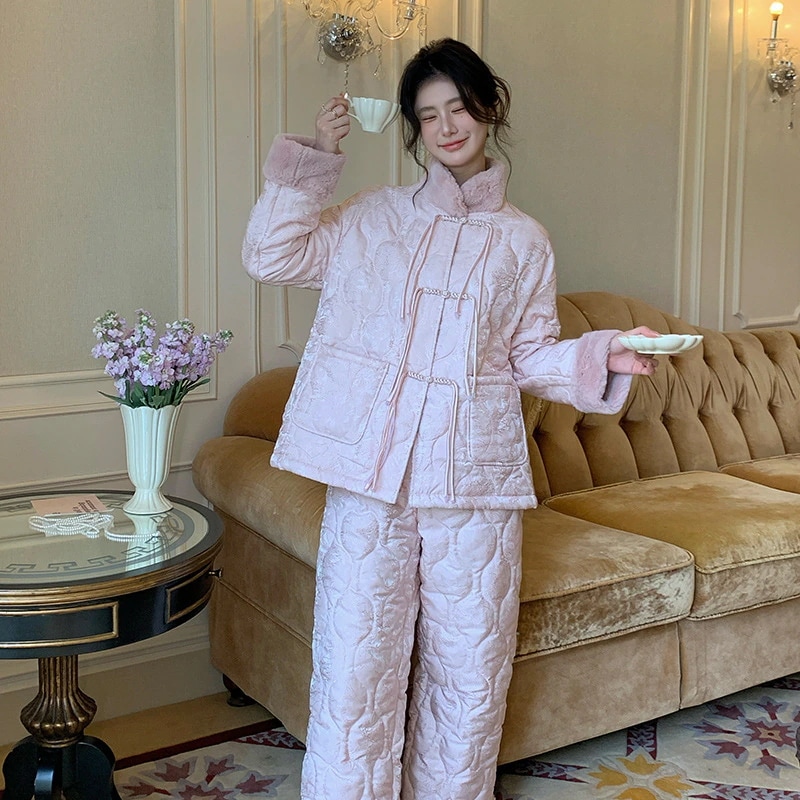 ルームウェア セットアップ 冬 新中式冬の女性用保温スーツ甘い部屋着は外で着ることができます 可愛い パジャマ レディース 秋冬 韓国 部屋着