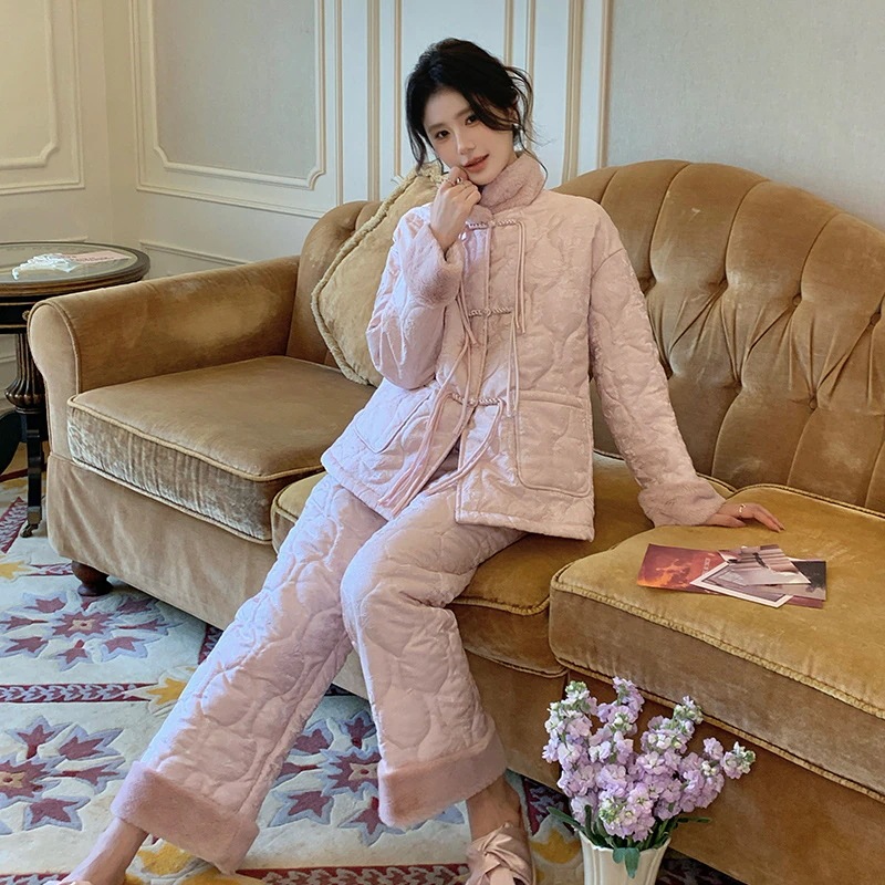ルームウェア セットアップ 冬 新中式冬の女性用保温スーツ甘い部屋着は外で着ることができます 可愛い パジャマ レディース 秋冬 韓国 部屋着