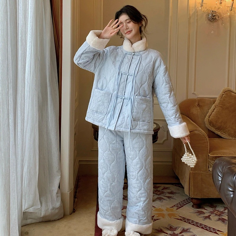 ルームウェア セットアップ 冬 新中式冬の女性用保温スーツ甘い部屋着は外で着ることができます 可愛い パジャマ レディース 秋冬 韓国 部屋着