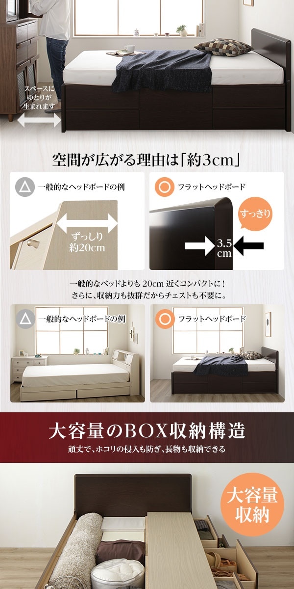 フラットヘッドボード 頑丈ボックス収納 ベッド ショート丈 セミシングル (フレームのみ) ナチュラル 日本製 フラットヘッドボード 頑丈ボックス収納 ベッド ショート丈 セミシングル (フレームのみ) ナチュラル 日本製