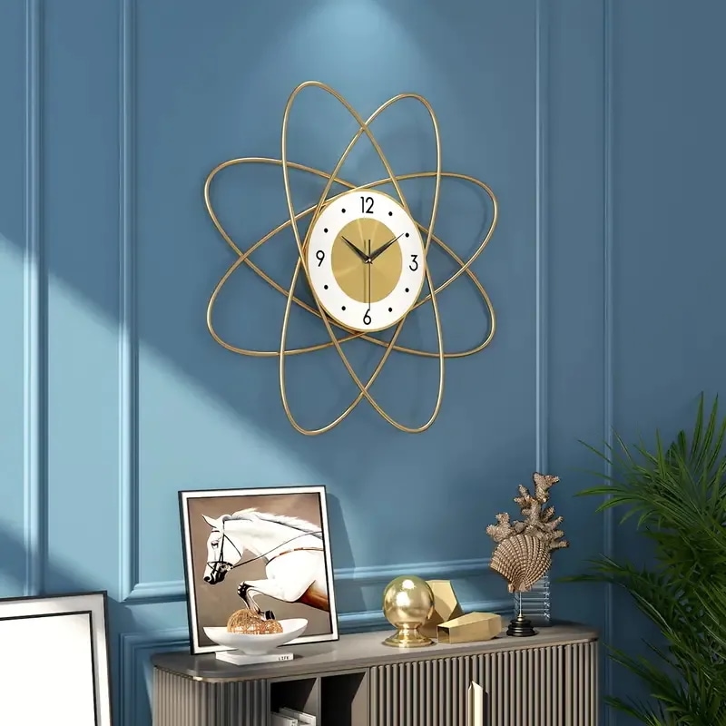 掛け時計 静音 アナログ ファッショナブル 幾何学 デザイン おしゃれ かわいい インテリア 壁掛け 時計 ウォール クロック ゴールド 4-7