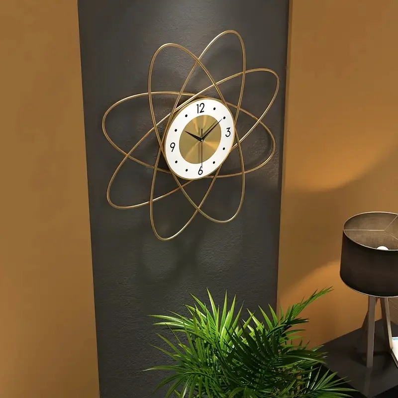 掛け時計 静音 アナログ ファッショナブル 幾何学 デザイン おしゃれ かわいい インテリア 壁掛け 時計 ウォール クロック ゴールド 4-7
