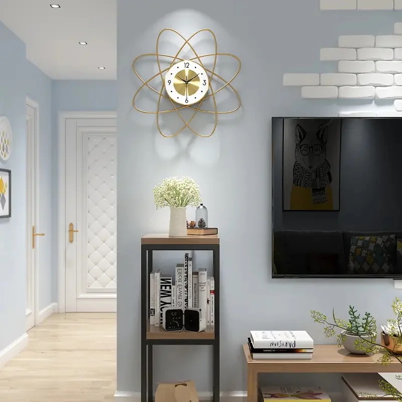 掛け時計 静音 アナログ ファッショナブル 幾何学 デザイン おしゃれ かわいい インテリア 壁掛け 時計 ウォール クロック ゴールド 4-7