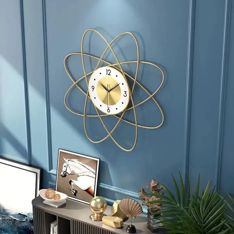 掛け時計 静音 アナログ ファッショナブル 幾何学 デザイン おしゃれ かわいい インテリア 壁掛け 時計 ウォール クロック ゴールド 4-7