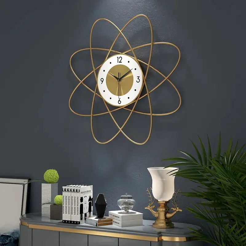 掛け時計 静音 アナログ ファッショナブル 幾何学 デザイン おしゃれ かわいい インテリア 壁掛け 時計 ウォール クロック ゴールド 4-7