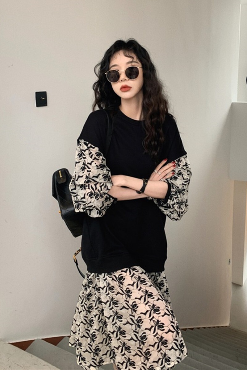 オーガンジー刺繍 ドッキングワンピース レイヤード風ワンピース モノトーン 長袖 ワンピース ドレス レディース カジュアル レディース 可愛い 体型カバー オフィスコーデ. ママコーデ オーガンジー刺繍 ドッキングワンピース レイヤード風ワンピース モノトーン 長袖 ワンピース ドレス レディース カジュアル レディース 可愛い 体型カバー オフィスコーデ. ママコーデ