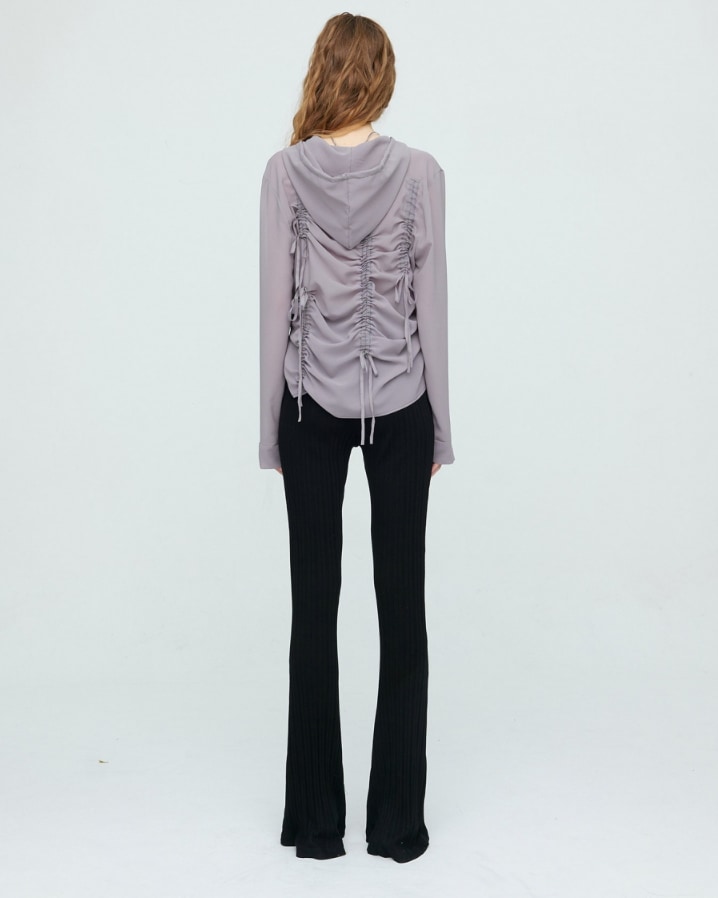 NACHE】 SHIRRING CHIFFON HOODIE ZIP-UP : GRAY 【公式通販】