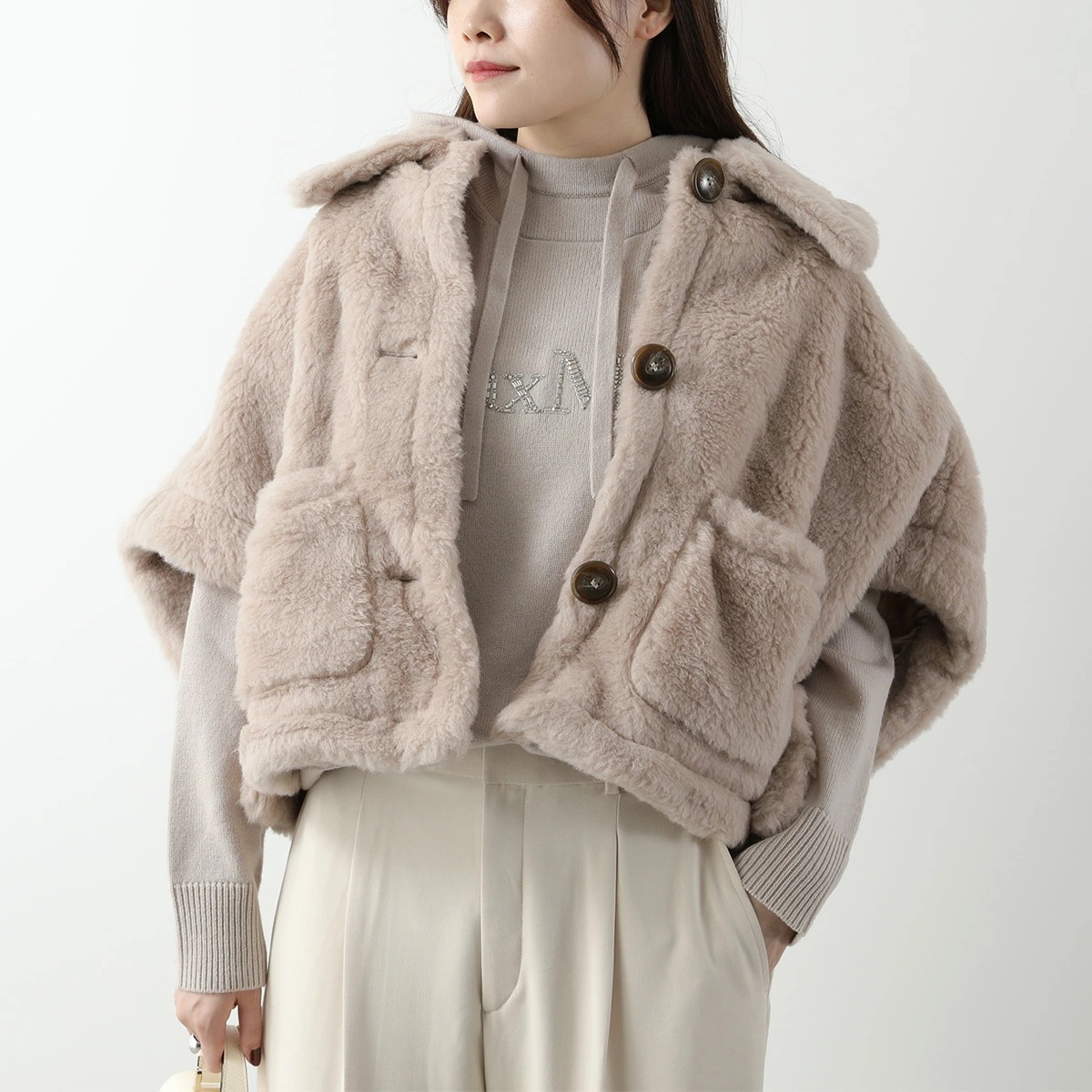 MAXMARA ニットパーカー エンブレム ピュアヴァージンウール ブラック