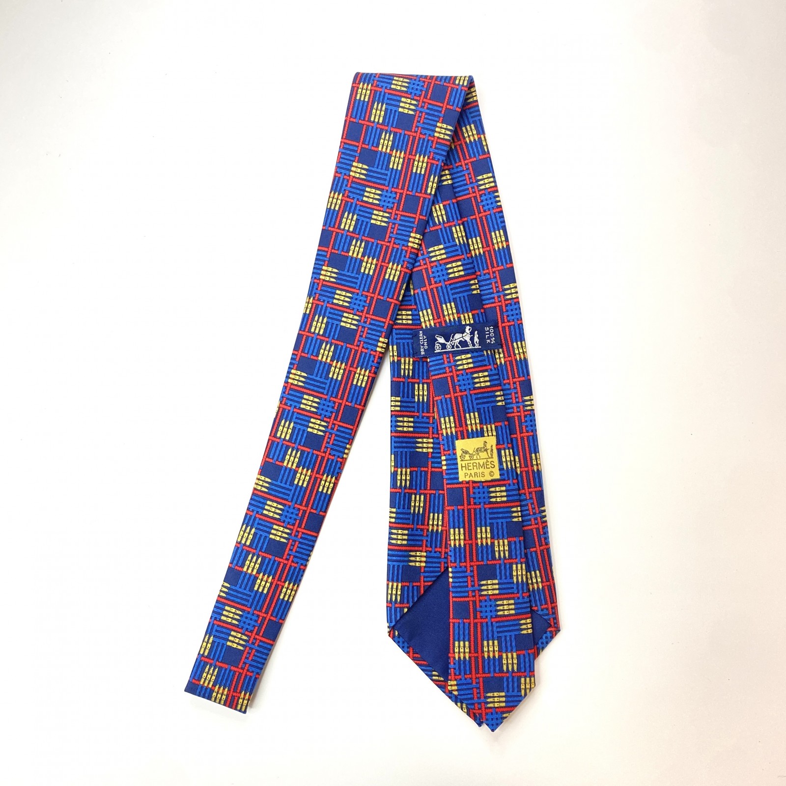 【中古】未使用 エルメス HERMES メンズ チェック柄 ネクタイ シルク 箱付