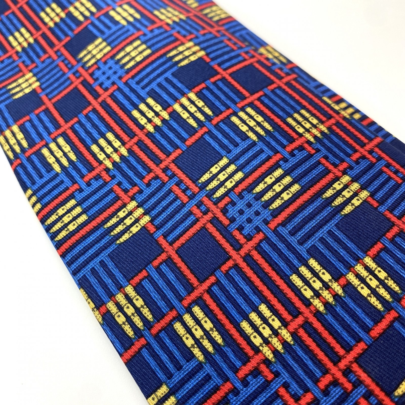 【中古】未使用 エルメス HERMES メンズ チェック柄 ネクタイ シルク 箱付