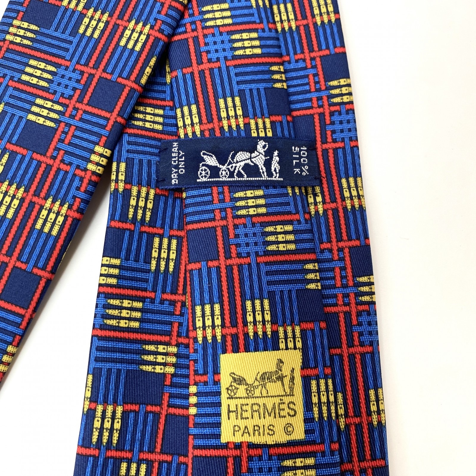 【中古】未使用 エルメス HERMES メンズ チェック柄 ネクタイ シルク 箱付