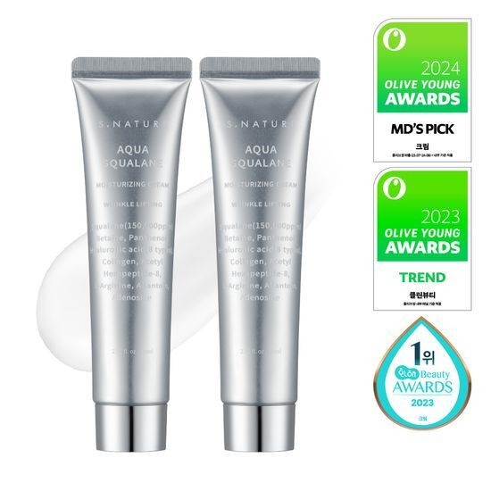 [1 1/毛穴水分天才クリーム]エスネイチャーアクアスクアラン水分クリーム60mlダブル企画（60ml 60ml）