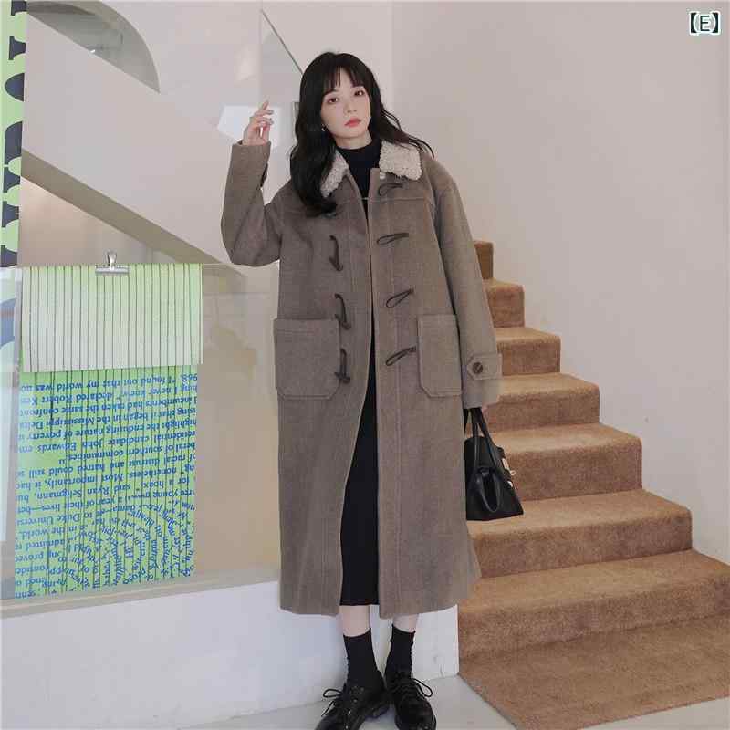 レディース アウター ウールコート カジュアル おしゃれ 防寒 暖かい 韓国 スタイル ホーンボタン 女性 秋冬 ロング カレッジ スタイル 厚手 ラム