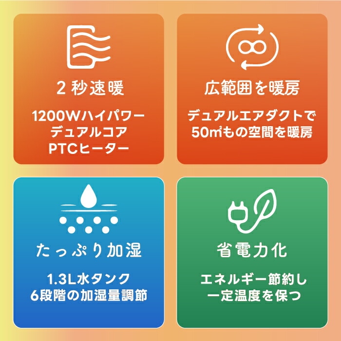 加湿機能付 ヒーター 電気ストーブ 1200W 暖房 速暖 温度設定 PTCヒーター 加湿器 1.3L 6段階 sothing 1台2役 タイマー 広範囲 大空間 静音 省エネ ライト 照明 ミスト