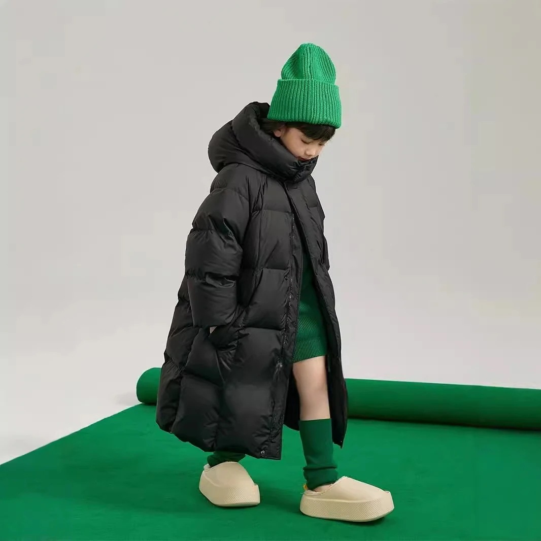 今週まで.値.引.き子供用ロング丈フード付き 正規品 無地カジュアルダウンジャケット_2