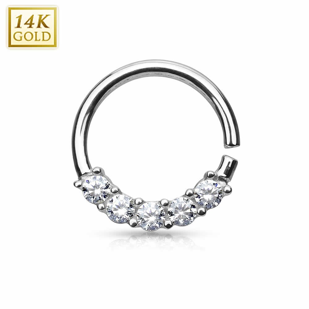 ボディピアス 14金ホワイトゴールド クリスタルシームレスリング 16G 刻印あり 本物 高級 プレゼント 耳 軟骨 ヘリックス ロック ダイス トラガス 装着簡単 ひねる w14rg-00021xx