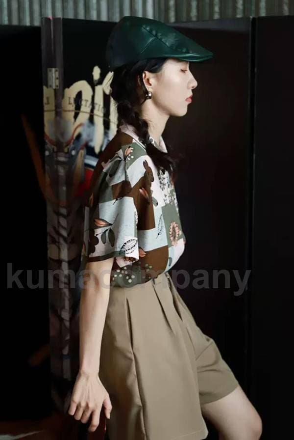 柄シャツ レディース トップス 春夏 アロハシャツ 花柄 襟付き シャツ ブラウス 半袖 総柄 羽織り 春 夏 個性的 カジュアル おしゃれ 大人可愛い レトロ ゆったり km