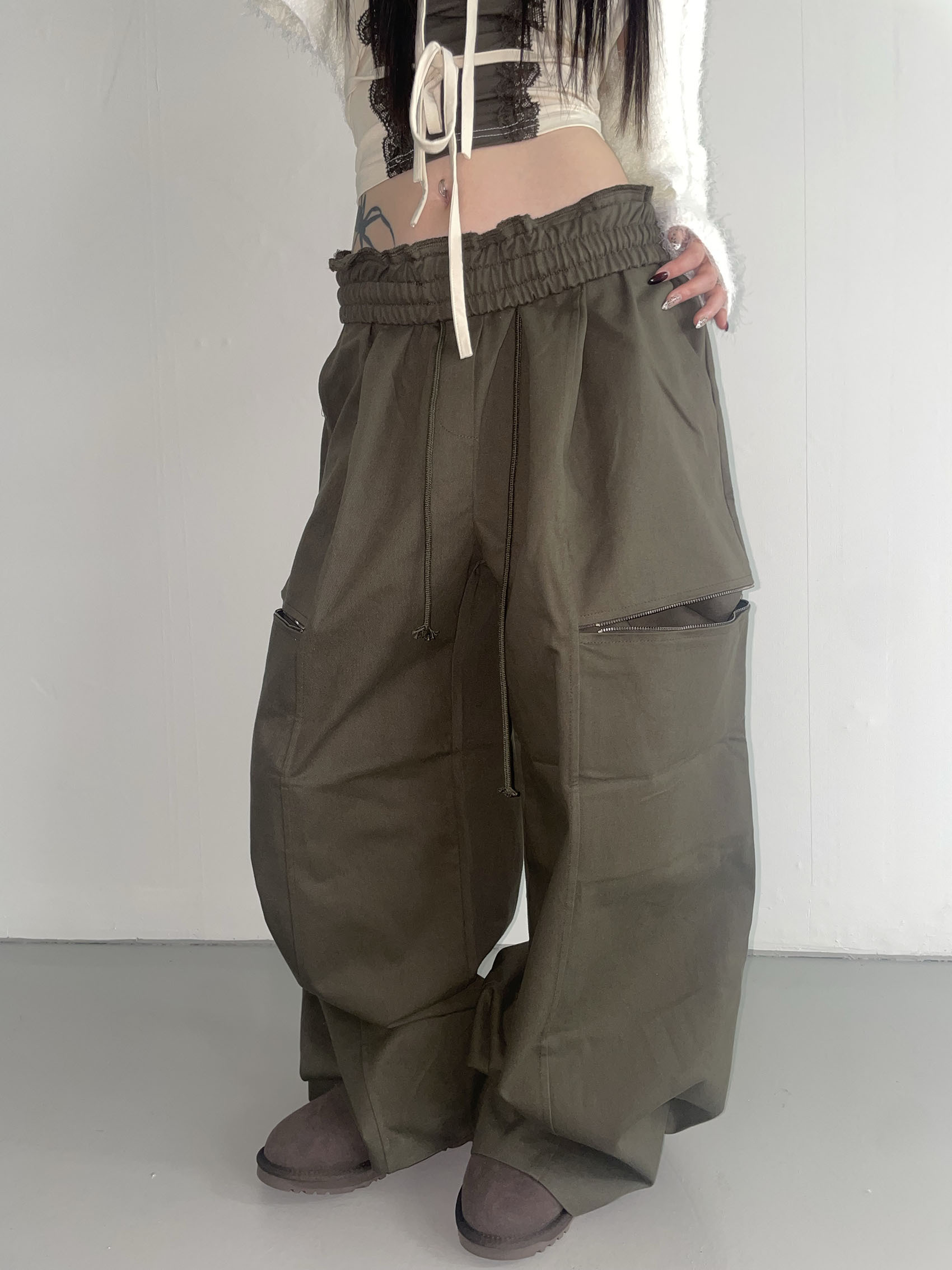 THEAIRTOWN】waker wide zipper pt (2 color) パンツ