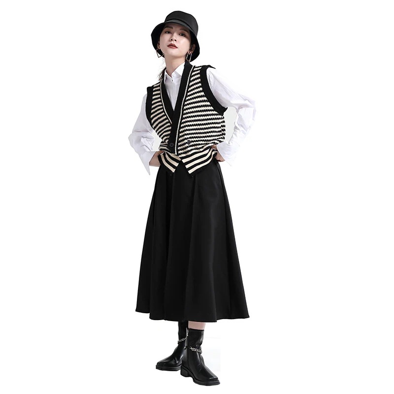 お洒落欧米コントラストカラーしまVネックベスト復古しまニットベスト 二色選べるニットカーディガン お洒落欧米コントラストカラーしまVネックベスト復古しまニットベスト 二色選べるニットカーディガン