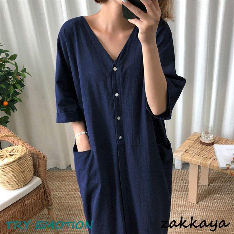 シャツワンピース レディース 40代 半袖 ワンピース 春 夏 無地 ワンピース マキシワンピース オシャレ 着痩せ 大きいサイズ 韓国風 30代 50代